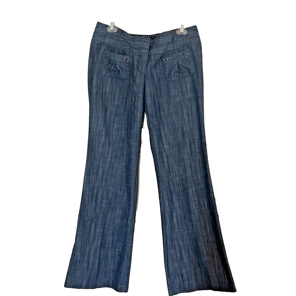 Charlotte Russe Pants Chambray Women’s Juniors 9 Blue Cotton Blend Flare Leg Mid